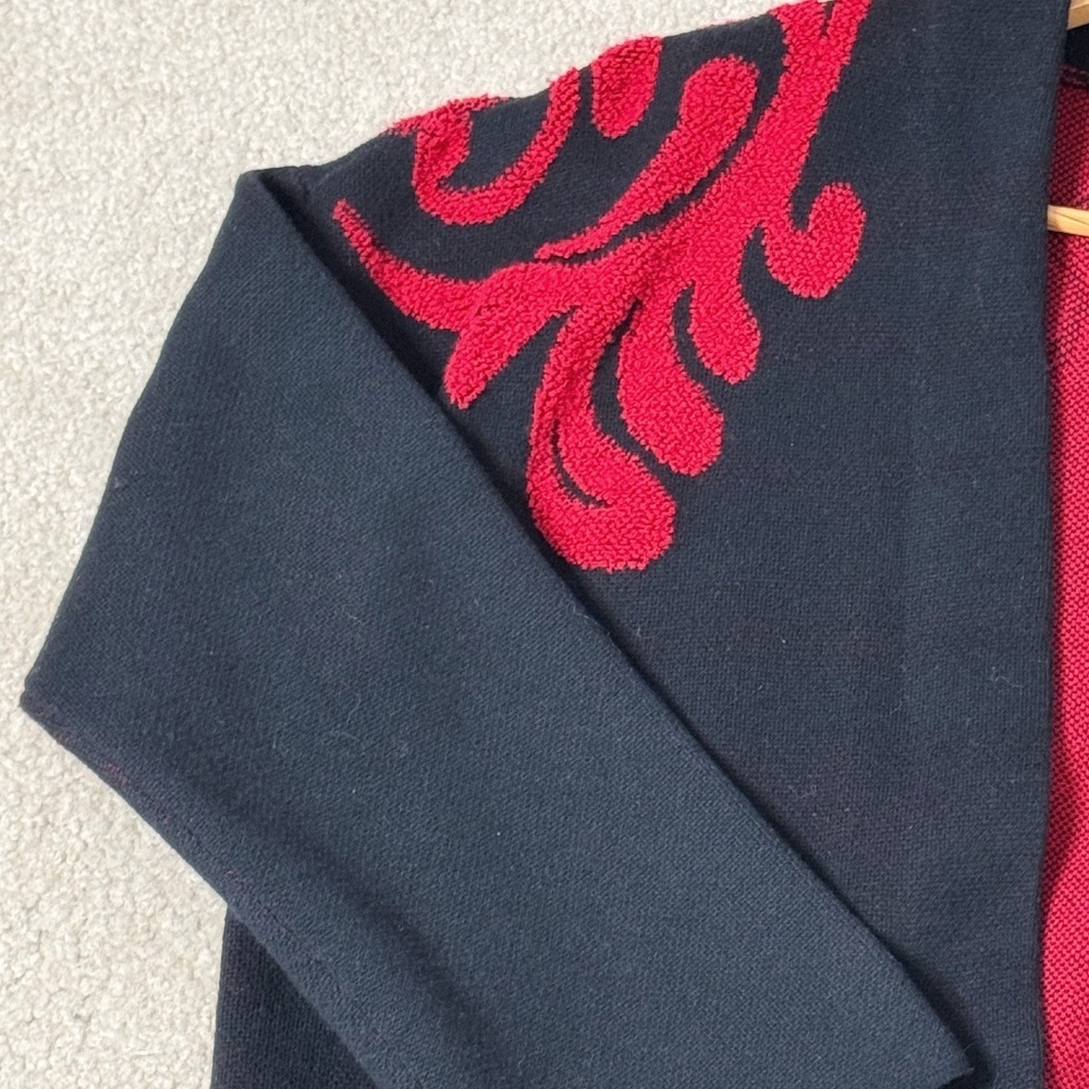 NWT Chicos Cardigan Open Front Longer Length Black Red Textured Scroll Pattern 2 - Picture 11 of 16